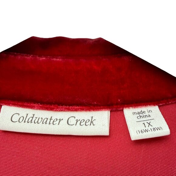 Coldwater Creek Velvet Top Womens Plus Size 1X Red Silk Blend Button up Blouse - Picture 5 of 8